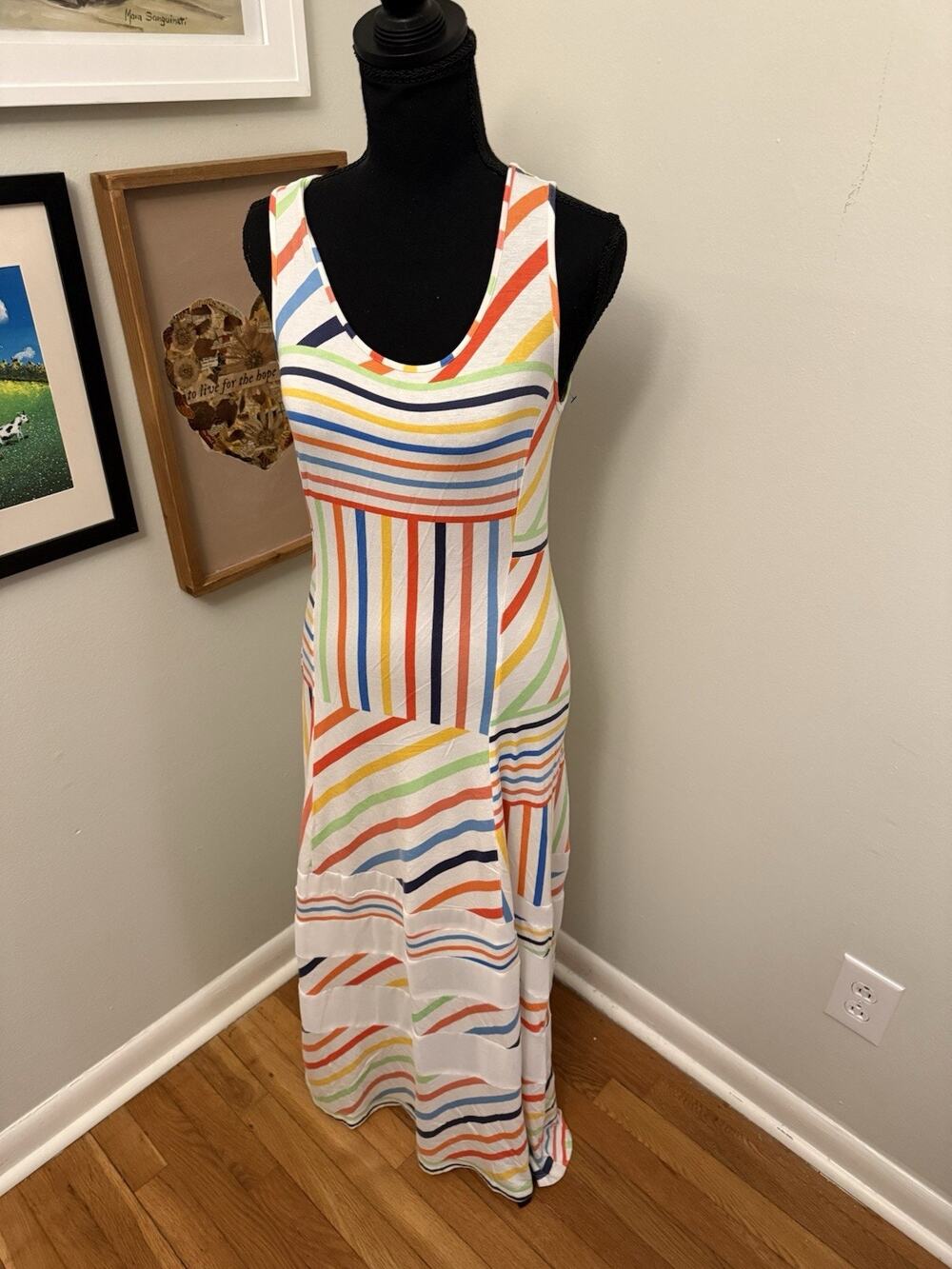 Peter Som Womens sz S Maxi Dress White Multicolor Striped Scoop Neck Sleeveless